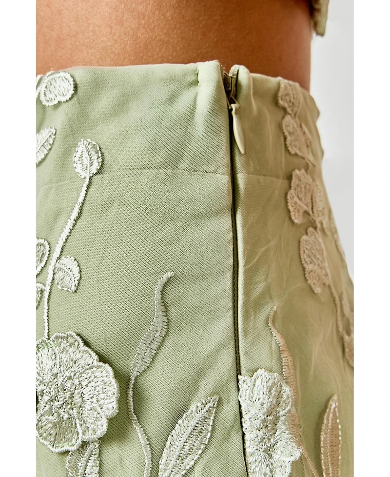 endless rose Women's Floral Embroidered Midi Skirt