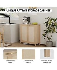 gaomon Farmhouse Rattan Buffet Cabinet with Storage & Adjustable Shelves, 34.3" Kitchen Sideboard Console Table for Living Room Dining Room Entry
