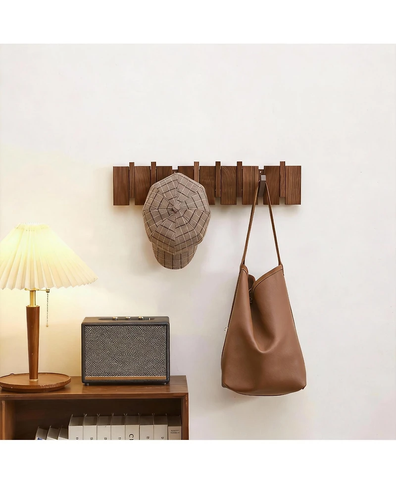 Yigii Natural Wood Coat Rack with Piano Keys Design - 6 Hooks for Home Decor