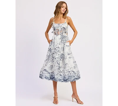 En Saison Women's Cyrus Square Neck Midi Sleeveless Dress