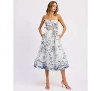 En Saison Women's Cyrus Square Neck Midi Sleeveless Dress