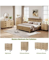 gaomon Oak Fluted 5 Drawer Dresser for Bedroom, Modern Wood Chest of Wide Drawers, Closet Dresser Organizer with Anti-Tipping Device, Metal Legs