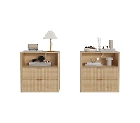 gaomon Fluted Farmhouse Night Stand with Charging Station, 23" Mid-Century Modern Nightstand