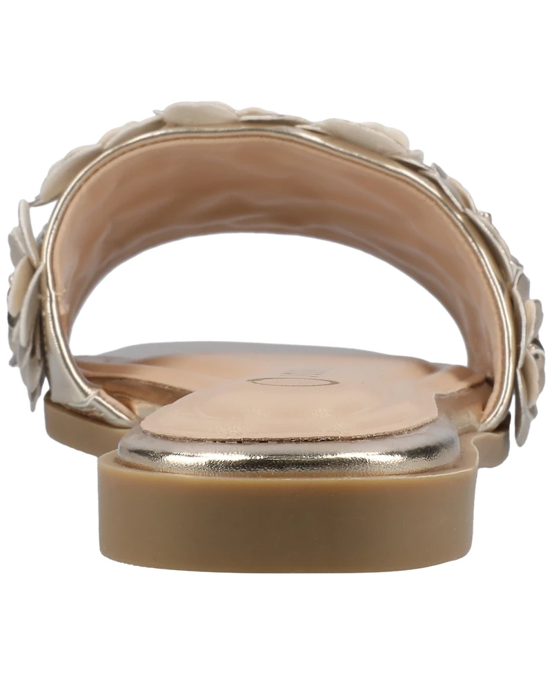 Journee Collection Women's Azalea Embellished Square Toe Floral Flat Sandals