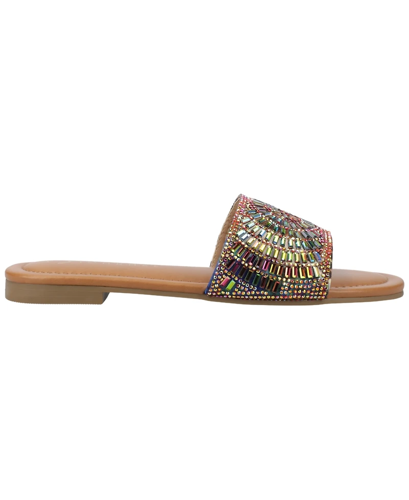 Journee Collection Women's Maria Slip On Metallic Beaded Slide Sandals
