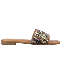 Journee Collection Women's Maria Slip On Metallic Beaded Slide Sandals