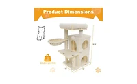 Aostirmotor Cat Tree with 2-Tier Cat Condo, 33.5-Inch Multi-Level Tower with Sisal Scratching Posts & Anti-Toppling Device, Beige