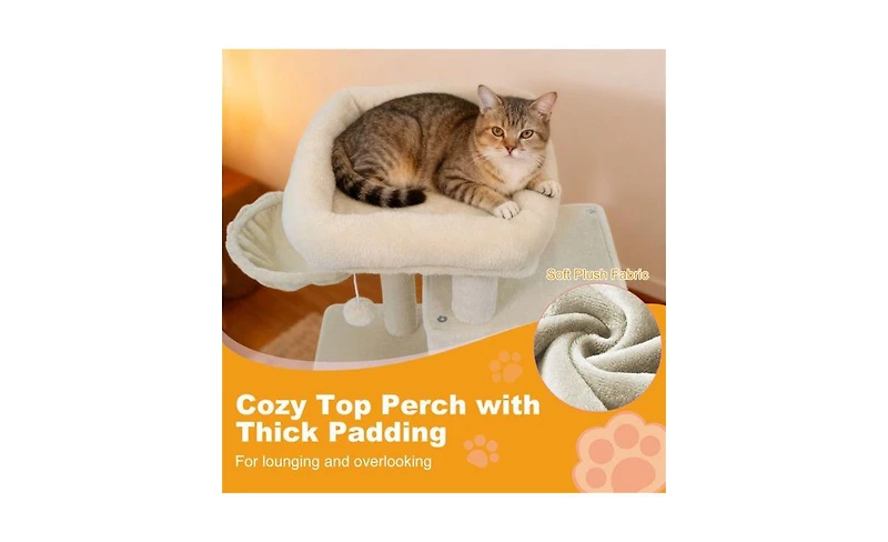 Aostirmotor Cat Tree with 2-Tier Cat Condo, 33.5-Inch Multi-Level Tower with Sisal Scratching Posts & Anti-Toppling Device, Beige