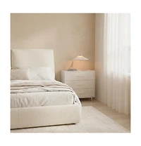 gaomon White Dresser with Handles,3-Drawer Wooden Nightstand & Narrow Accent Cabinet, Linen-Textured Modern Chest of Drawers for Living Room