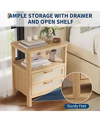 gaomon Fluted Farmhouse Night Stand with Charging Station