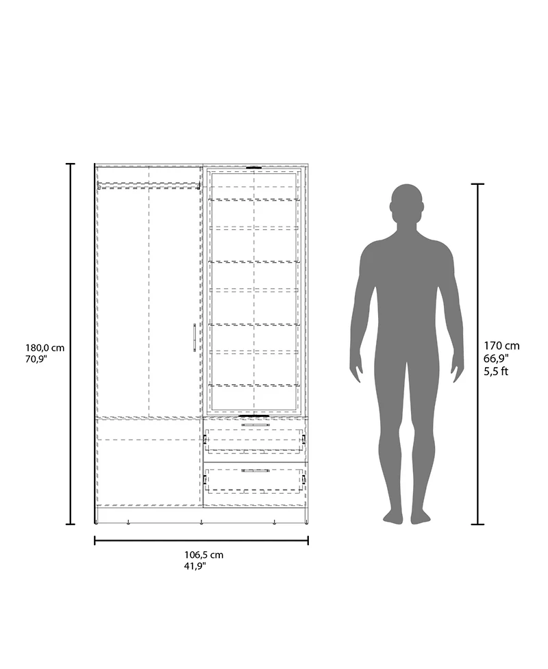 Fm Furniture Thatcher Armoire- wardrobe, shoe storage and 2 - drawer, White