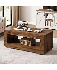 Tribesigns 43.3" Wood Coffee Table for Living Room,2-Tier Farmhouse Rectangular Center Table Cocktail Living Room Table
