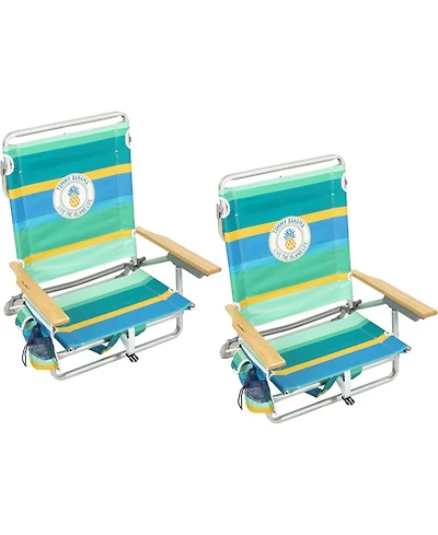 Tommy Bahama 5-Position Classic Lay Flat Backpack Cooler and Cup Holder Beach Chair, Portable Folding Beach Chair for Tanning, 2-Pack