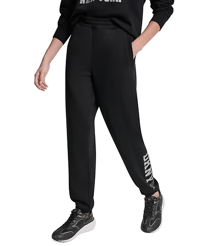 Dkny Sport Women's 1989 Rhinestone Logo High-Rise Relaxed Joggers