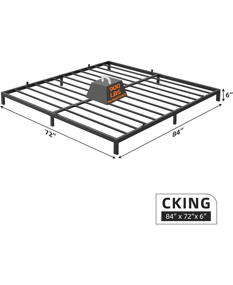 gaomon Heavy-duty metal California king bed frame, 6” high, steel slats, no box spring needed.