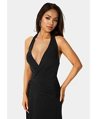 Bebe Women's Wrap Front Plunge Neck Maxi Dress