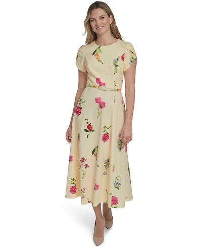 Jessica Howard Women's Crew Neck Midi Dress