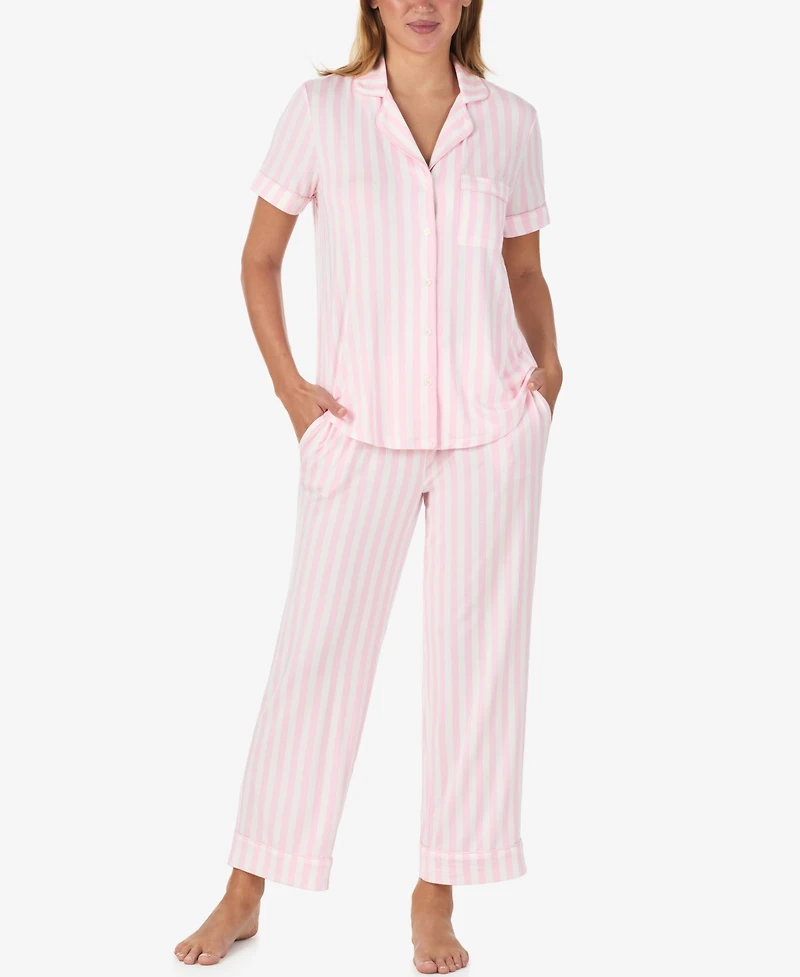 Kate Spade New York Sleepwear Short Sleeve Modal Jersey Notch Collar Crop Pj Set
