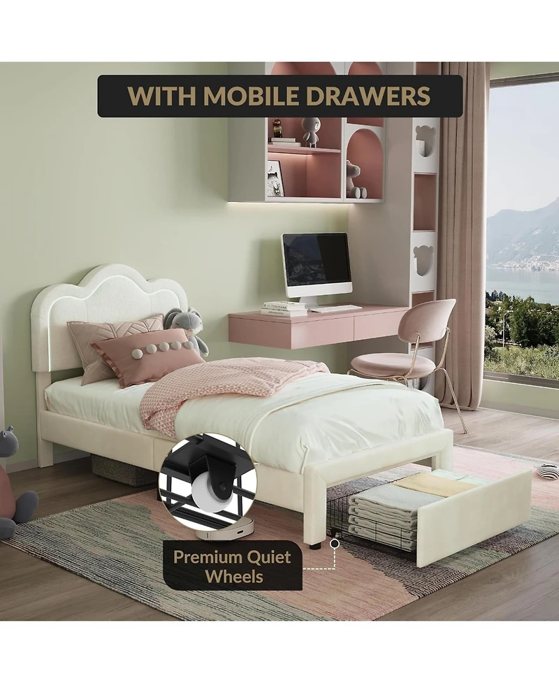 Gaomon Queen Floating Bed Frame with Led Lights, Velvet Upholstered Platform, Storage Headboard, No Box Spring Needed