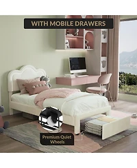 Gaomon Queen Floating Bed Frame with Led Lights, Velvet Upholstered Platform, Storage Headboard, No Box Spring Needed