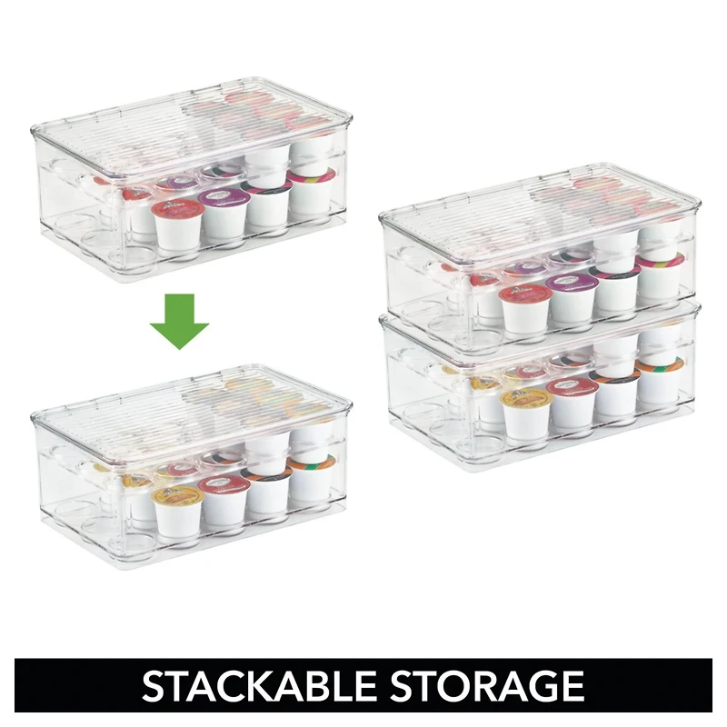 iDesign Plastic 2-Tier Coffee Pod Organizer with Lid, The Linus Collection 7.25" x 10.75" x 4.25" Clear
