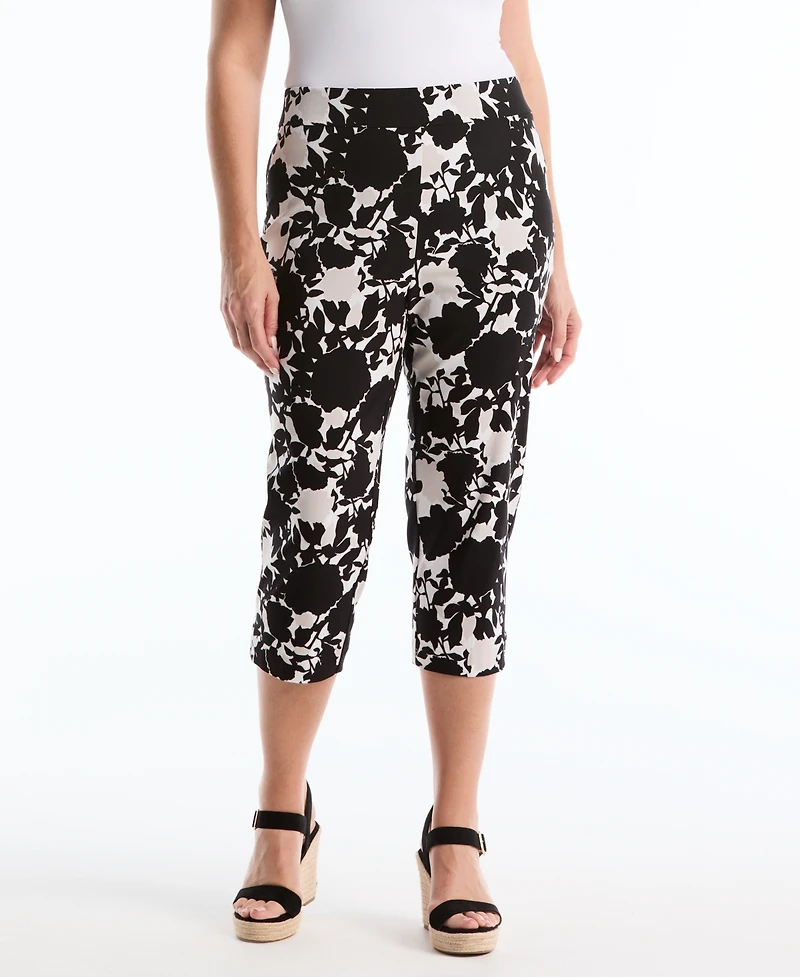 Rafaella Plus Floral Riveted Vent Printed Capri Pants