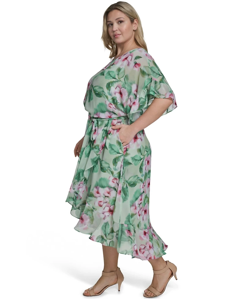 Jessica Howard Plus Boat Neck Ruffle-Sleeve Dress