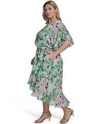 Jessica Howard Plus Boat Neck Ruffle-Sleeve Dress