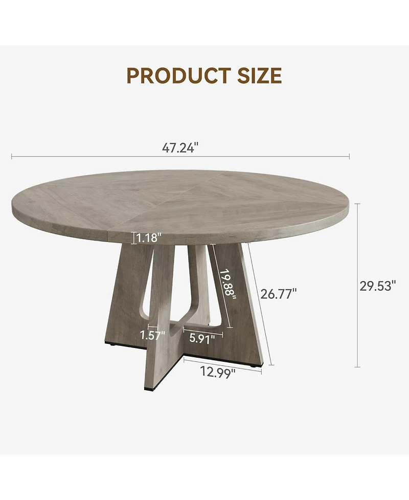 gaomon 47" Round Dining Table Set for 4 to 6, Farmhouse Kitchen with Wooden Top and Pedestal Base, Circle Dinner