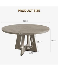 gaomon 47" Round Dining Table Set for 4 to 6, Farmhouse Kitchen with Wooden Top and Pedestal Base, Circle Dinner