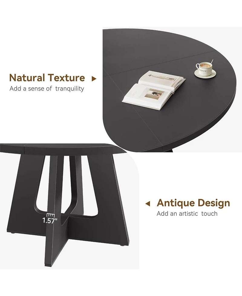 gaomon 47" Round Dining Table Set for 4 to 6, Farmhouse Kitchen with Wooden Top and Pedestal Base, Circle Dinner