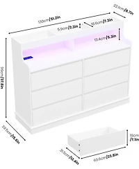gaomon Dresser for Bedroom, 6 Drawer Dresser with Led Lights and Charging Station, Wide Chest of 6 Drawers with Open Space