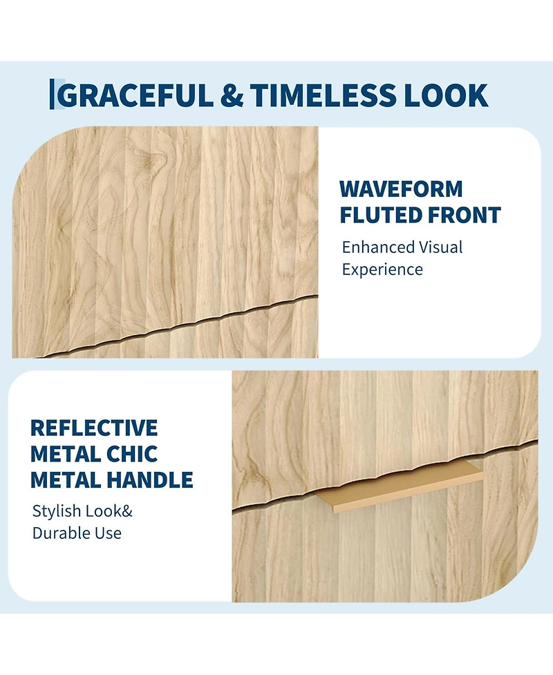 gaomon Fluted Night Stand with 3 Drawers, Modern Wood Chest of Bedside Table