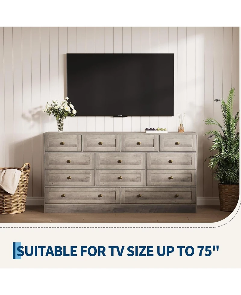 gaomon 12 Drawers Wooden Dressers for Bedroom, Wood Chest of Clothes Storage Organizer Living Room, Hallway, Modern Wide Tv Stand Dresser
