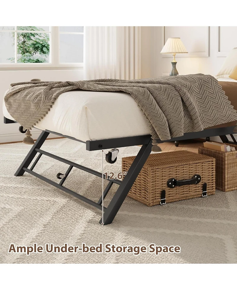 gaomon Stand Up Trundle Day Bed, Pop Trundle, Twin Bed Frame Only, Metal Slats Support with Lockable Casters,
