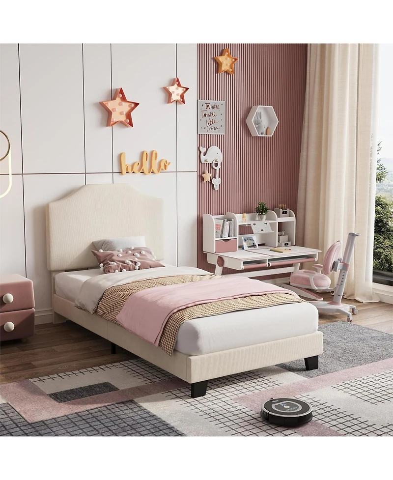 Gaomon Twin Bed Frame Upholstered Platform with Headboard, Strong and Wooden Slats Support