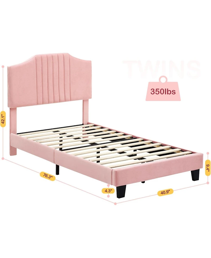 Gaomon Twin Bed Frame Upholstered Platform with Headboard, Strong and Wooden Slats Support