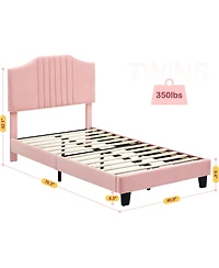 Gaomon Twin Bed Frame Upholstered Platform with Headboard, Strong and Wooden Slats Support