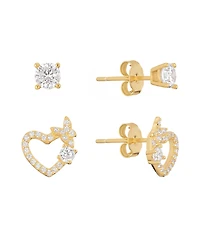 Macy's 2-Pc. Cubic Zirconia Heart Butterfly 14k Gold Over Sterling Silver Stud Earring Set