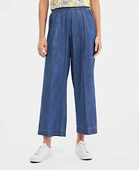 Nautica Women's Pleated Chambray Wide-Leg Ankle Pants