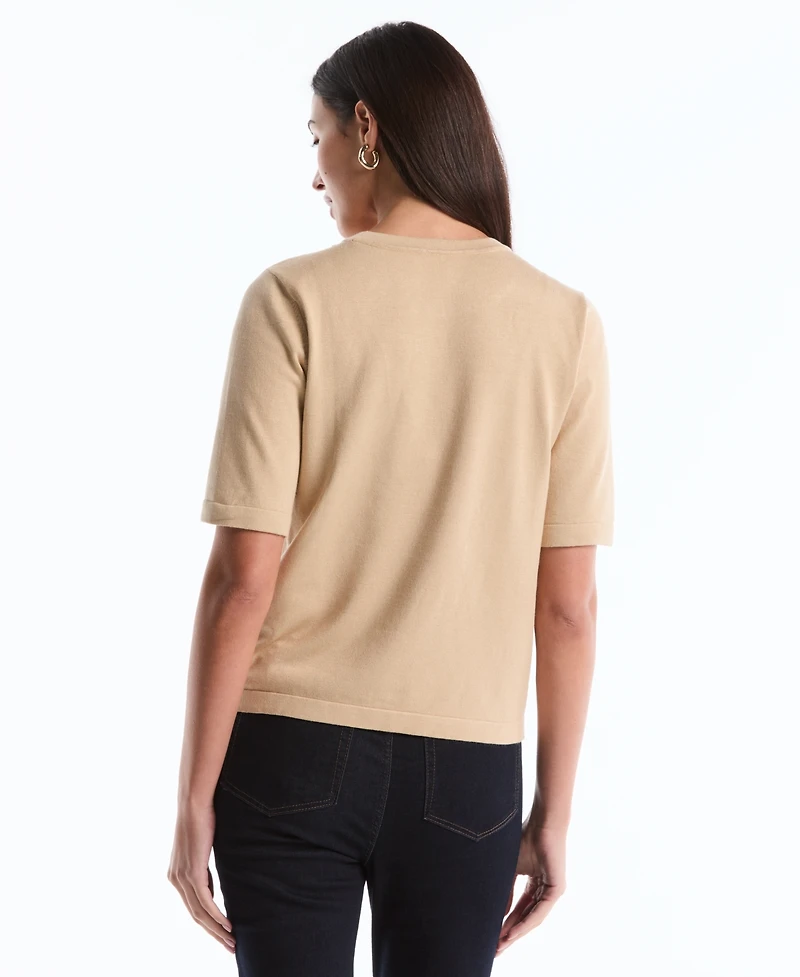 Rafaella Petite Diamond Stitch Crew Neck Sweater