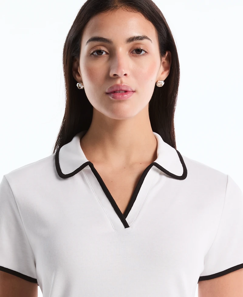 Rafaella Petite Contrast Trim Johnny Collar Polo Shirt
