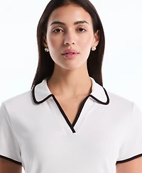 Rafaella Petite Contrast Trim Johnny Collar Polo Shirt