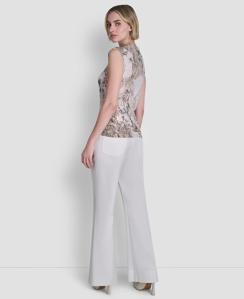 Dkny Women's Sleeveless Printed Asymmetrical Neck Knit Top