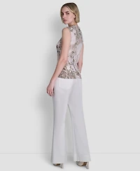 Dkny Women's Sleeveless Printed Asymmetrical Neck Knit Top