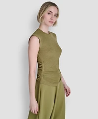 Dkny Women's Printed Tissue Knit Sleeveless Crew Neck Top