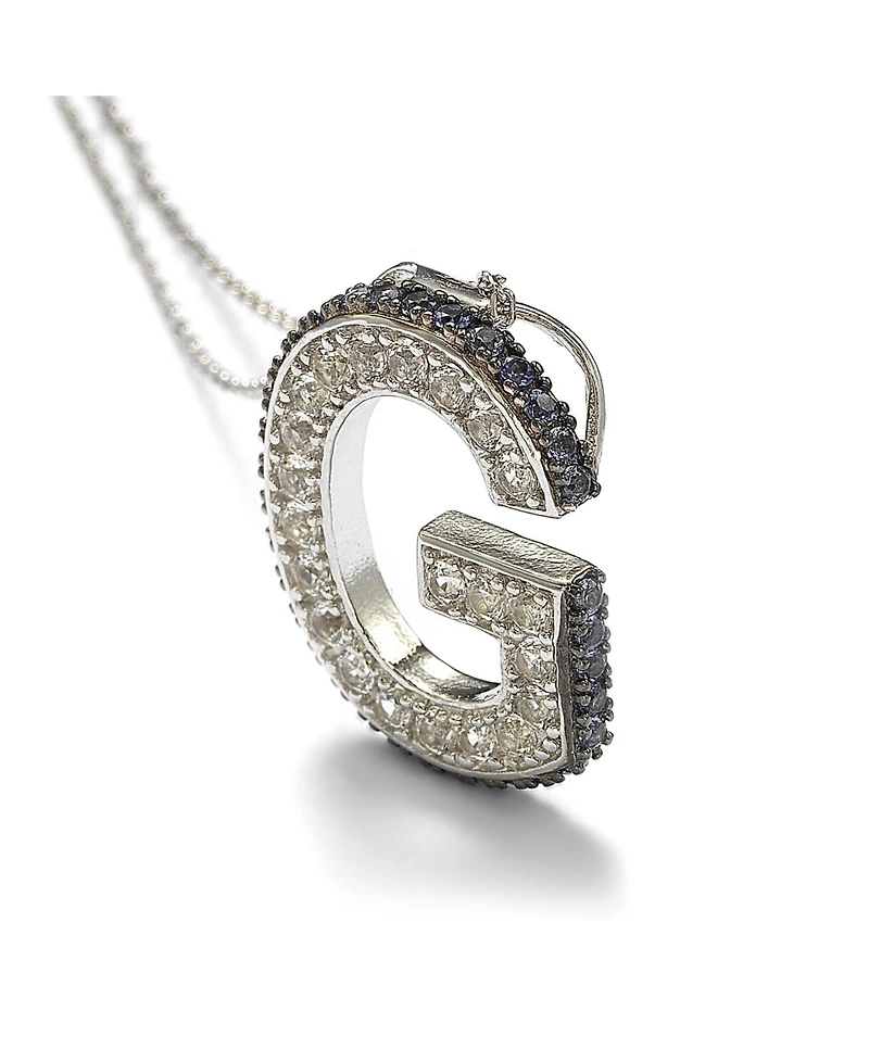 Suzy Levian Sterling Silver Sapphire 3-d Letter "G" Initial Pendant