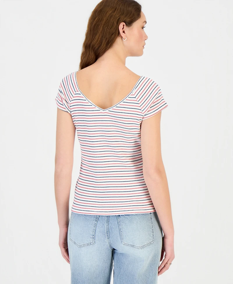 Hippie Rose Juniors' Striped Ribbed Knit Top