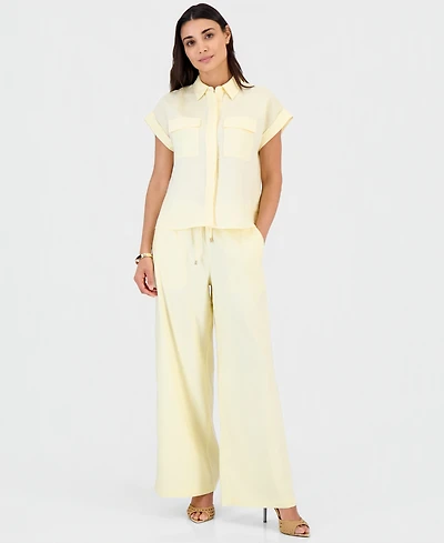 I.n.c. International Concepts Petite Linen-Blend High-Rise Wide-Leg Pants, Exclusively at Macy's
