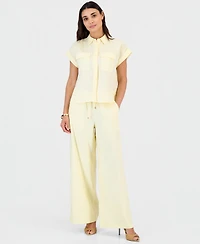 I.n.c. International Concepts Petite Linen-Blend High-Rise Wide-Leg Pants, Exclusively at Macy's